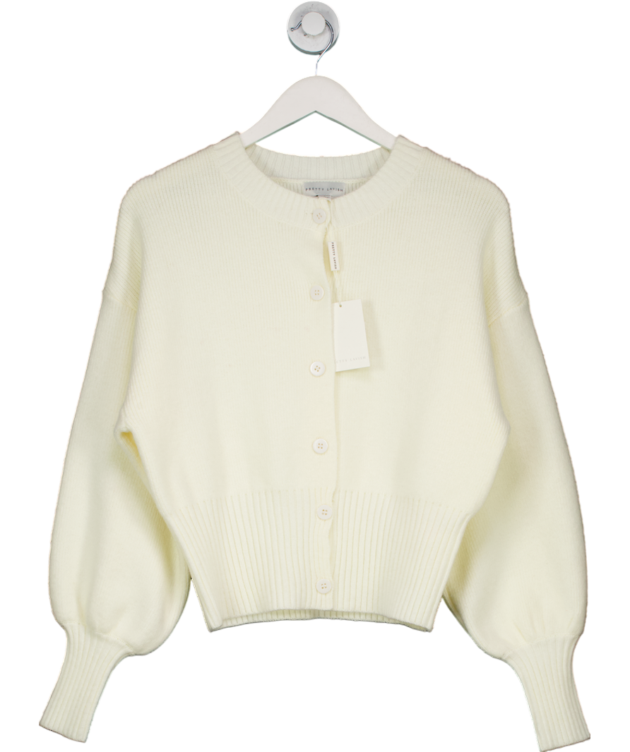 PRETTY LAVISH Cream Etta Knit Bomber Jacket UK S