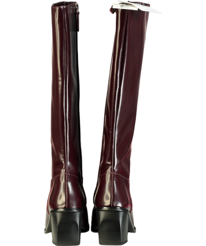 MANGO Brown Leather Knee High Heeled Boots UK 5 EU 38 👠