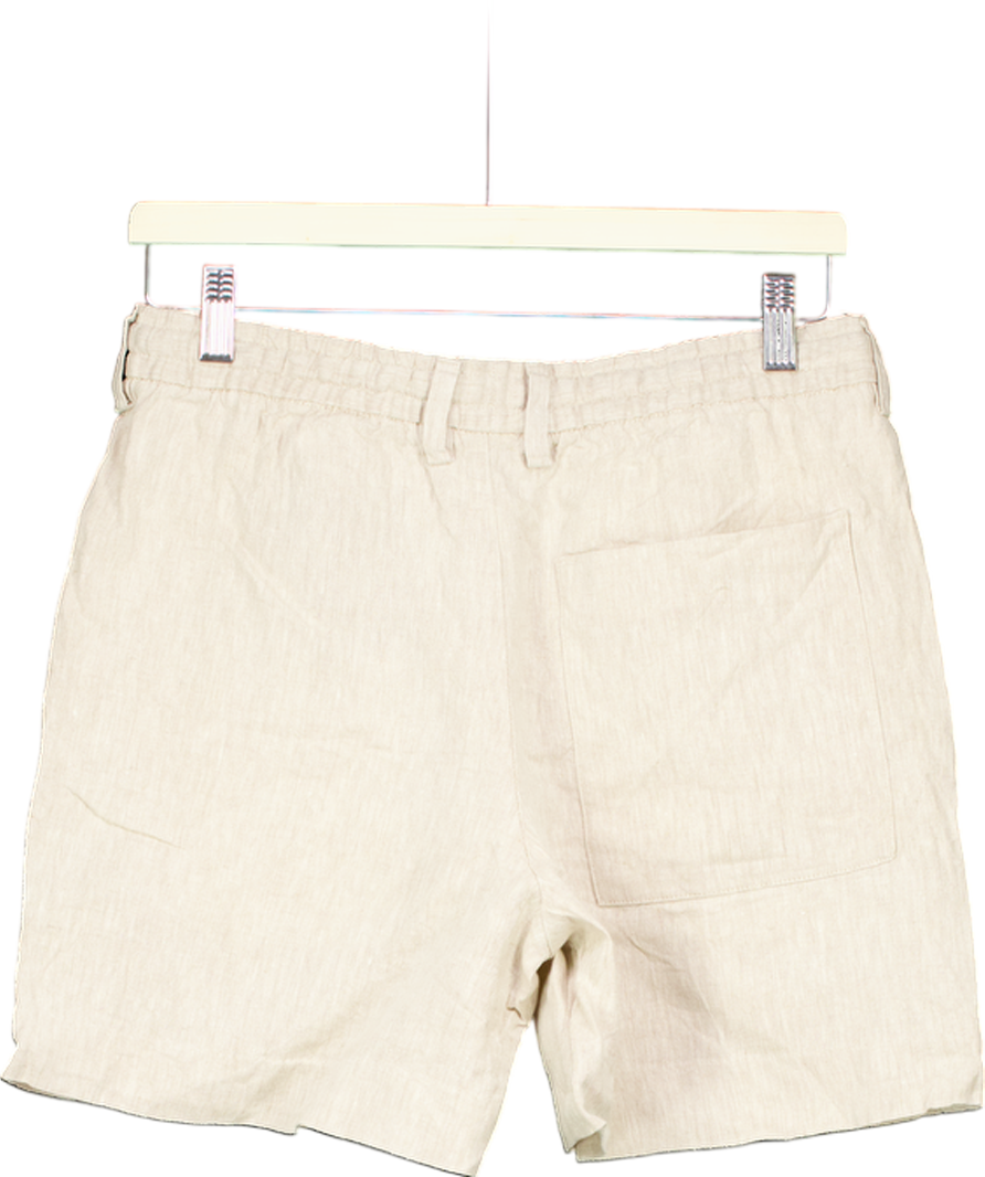 ZARA Beige Linen Pleated Bermuda Shorts UK S