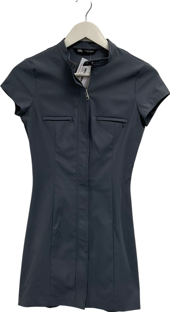 ZARA Grey Zip Front Mini Dress UK S