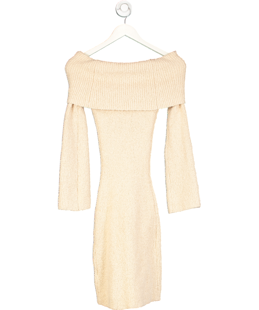 PRETTY LAVISH Beige Elodie Mini Bardot Knit Dress UK XS