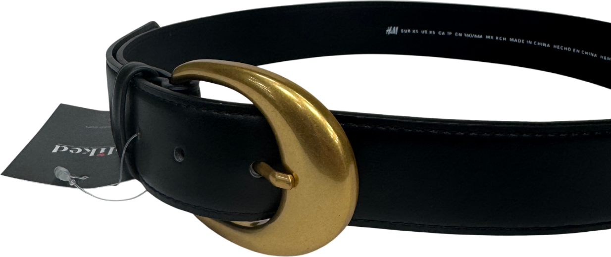 H&M Black Belt with gold buckle UK XS