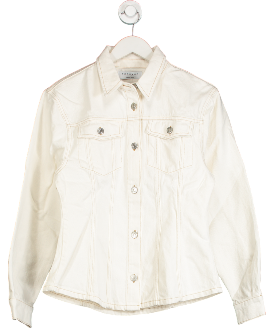 Topshop Cream Denim Cinch Shirt In Ecru UK 10