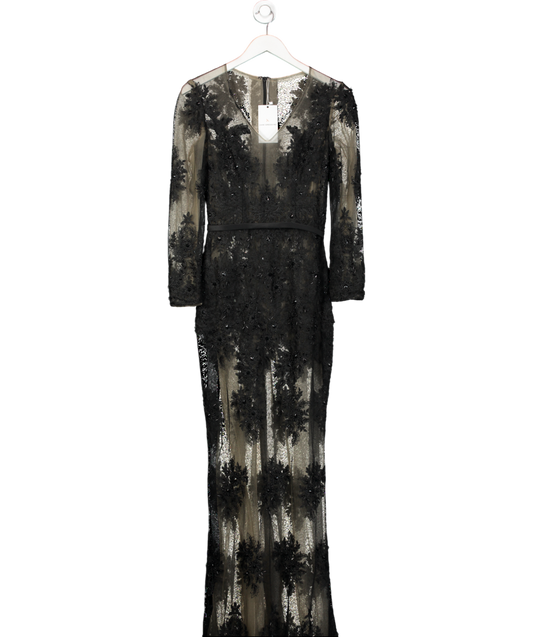 Mimi Black Lace Beaded Floral Long Sleeve Maxi Gown Dress UK XS/S