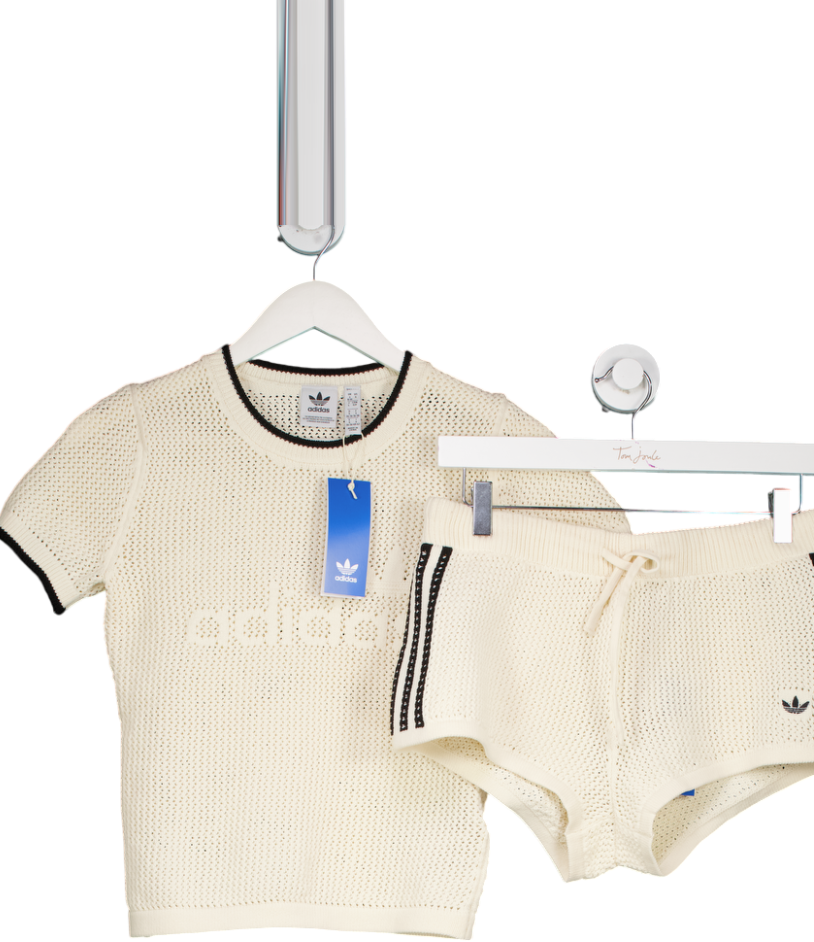 adidas Cream Blazer Crochet T-shirt And Shorts Set UK S