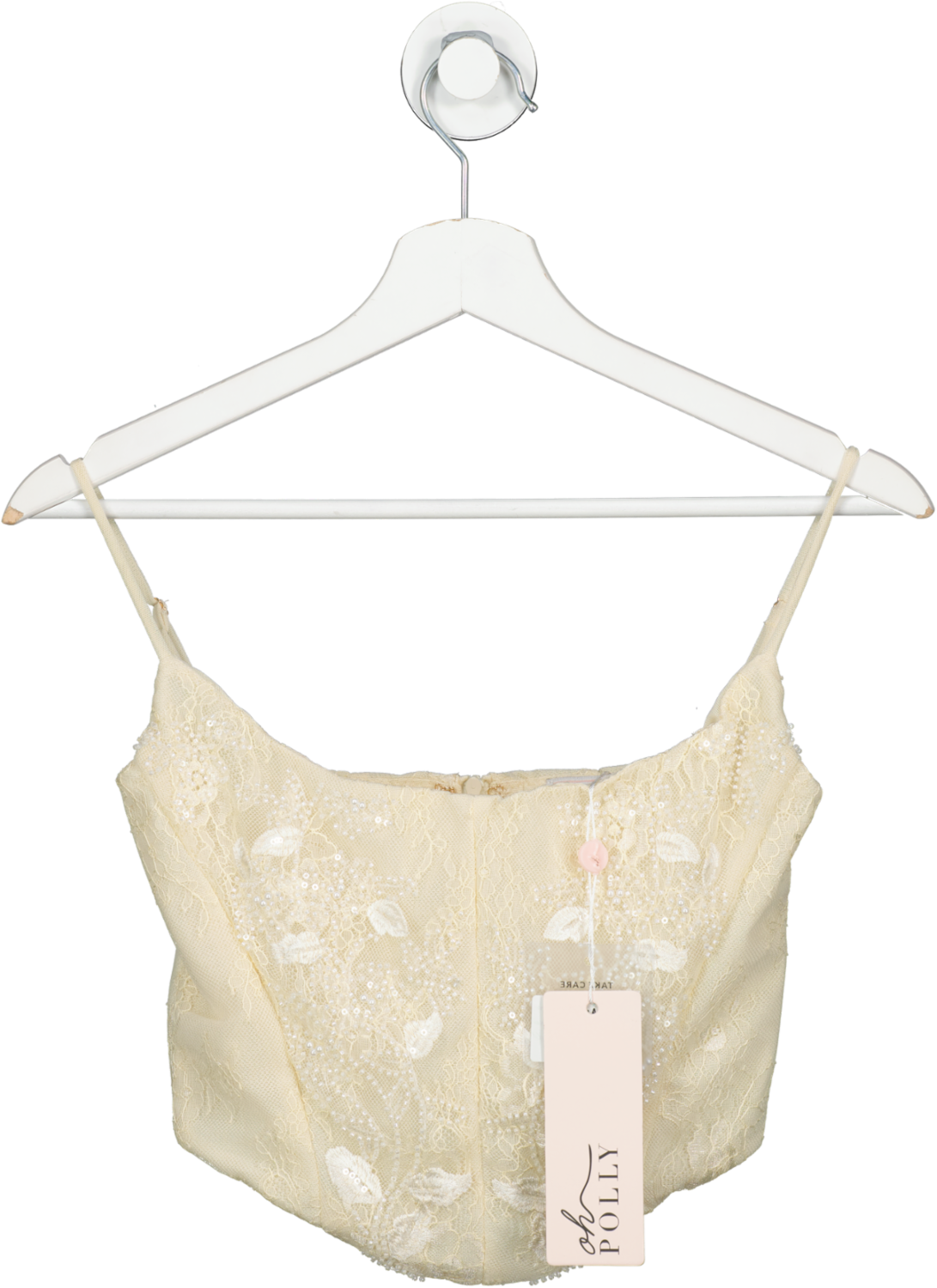 Oh Polly Cream Agyness  Embellished Lace Corset Crop Top UK 8
