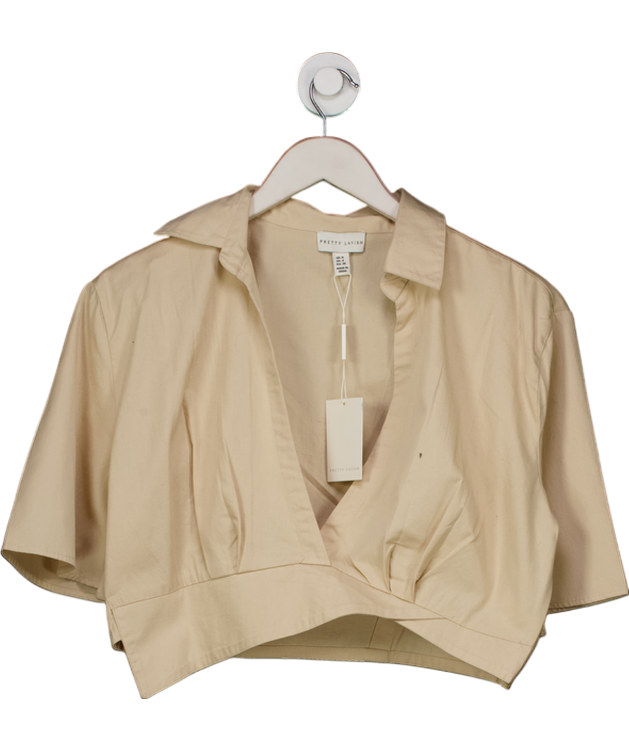 PRETTY LAVISH Beige Flynn Asymmetric Cropped Shirt UK 8