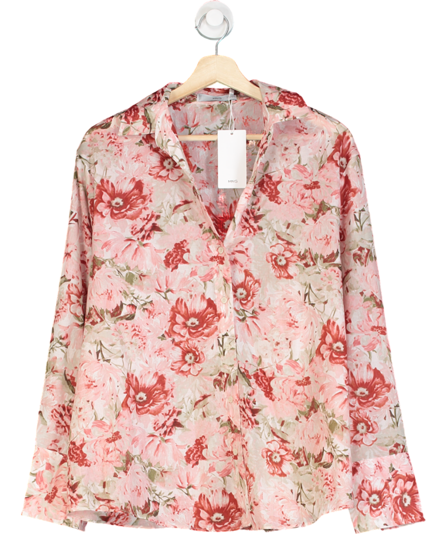 MANGO Pink Floral Printed Cotton Shirt UK L