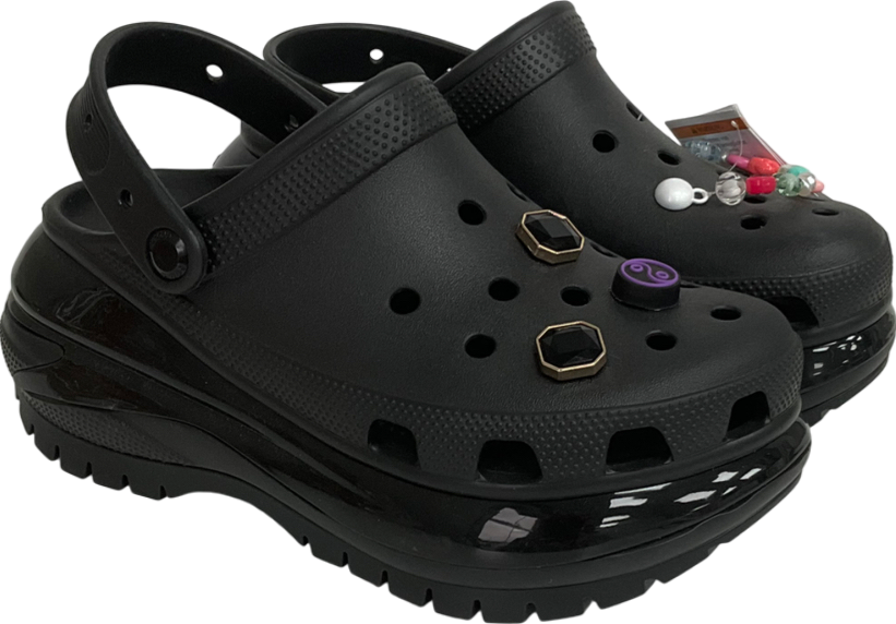 Black Platform Crocs With Charms UK 6 EU 40 👞