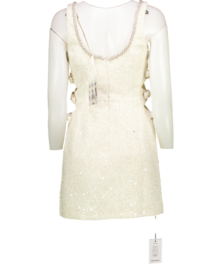 Self-Portrait Cream Boucle Embellished Neck Cut Out Mini Dress UK 10