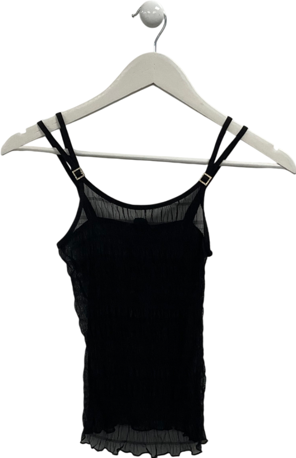 Nasty Gal Black Ruched Mesh Cami Top UK XS