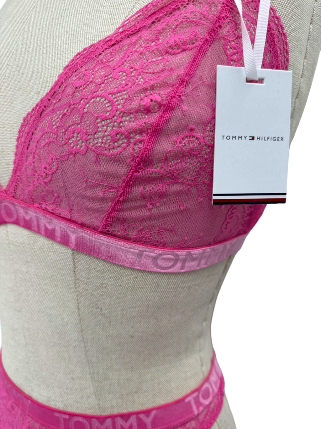 Tommy Hilfiger Pink Logo Band Triangle Bra and Bikini Brief Set UK L