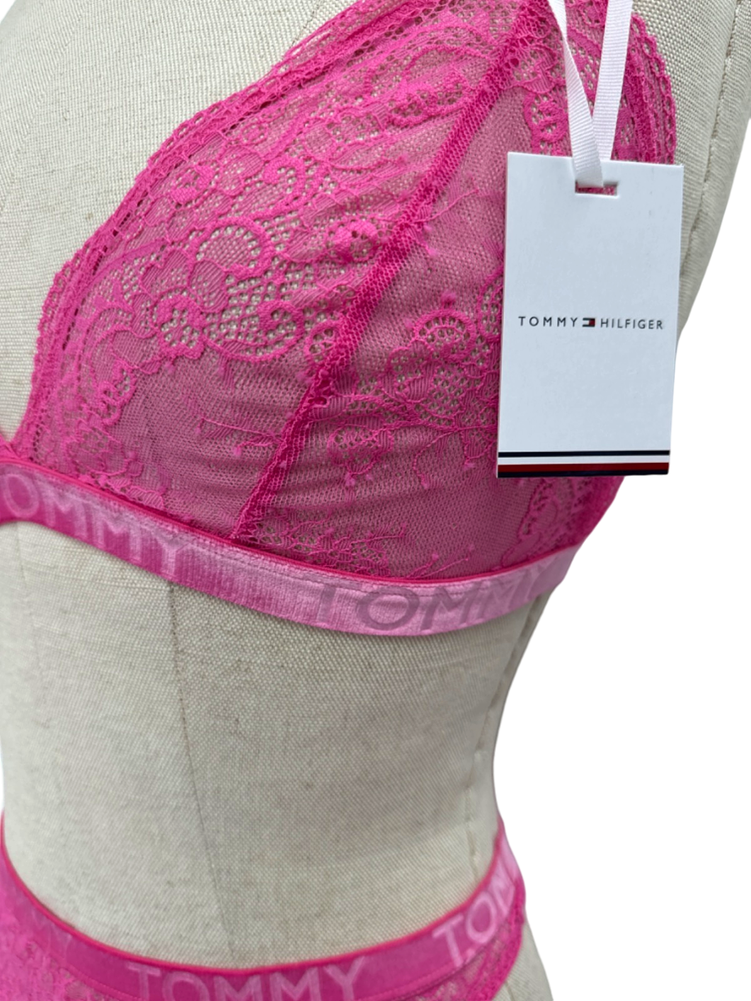 Tommy Hilfiger Pink Logo Band Triangle Bra and Bikini Brief Set UK L