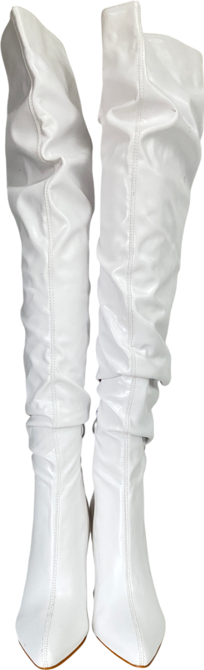 sharks boutique White Pleated Faux Leather Over Knee Boots UK 3 EU 36 👠