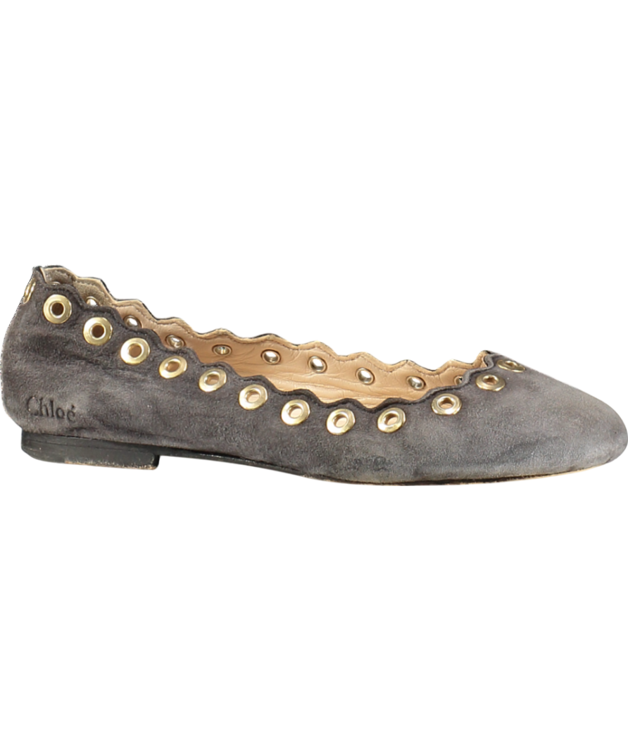 CHLOE Grey Suede Pumps With Gold Eyelets UK 12.5 EU 31 👼