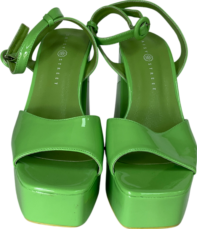 Daisy Street Platform Heeled Sandals In Apple Green Patent UK 7 EU 40 👠