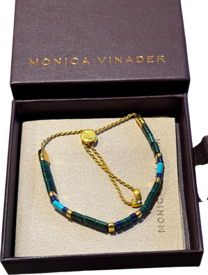 Monica Vinader Green Delphi Multi Gemstone Friendship Bracelet 18k Gold Vermeil & Malachite