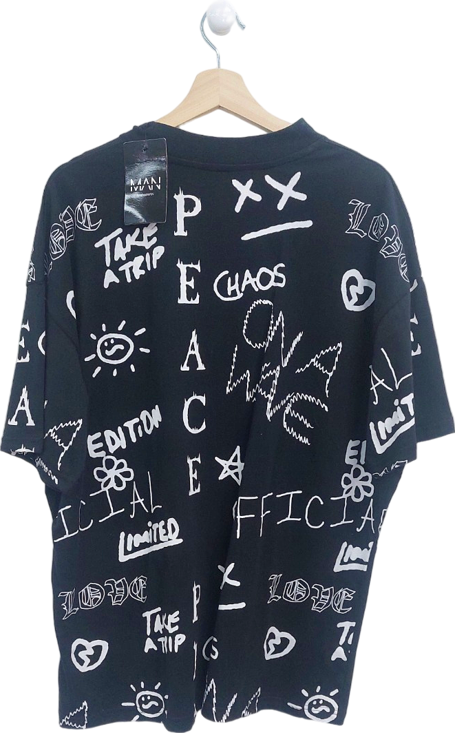 BoohooMAN Black Graphic Print T-Shirt UK M