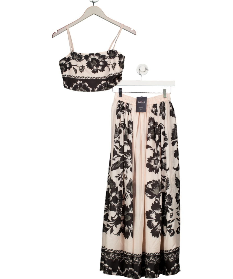River Island Pink / Black Floral Beach Maxi Skirt And Top Set UK XS