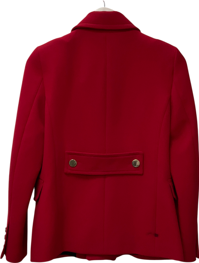 ZARA Red Tailored Gold Button Blazer UK XS