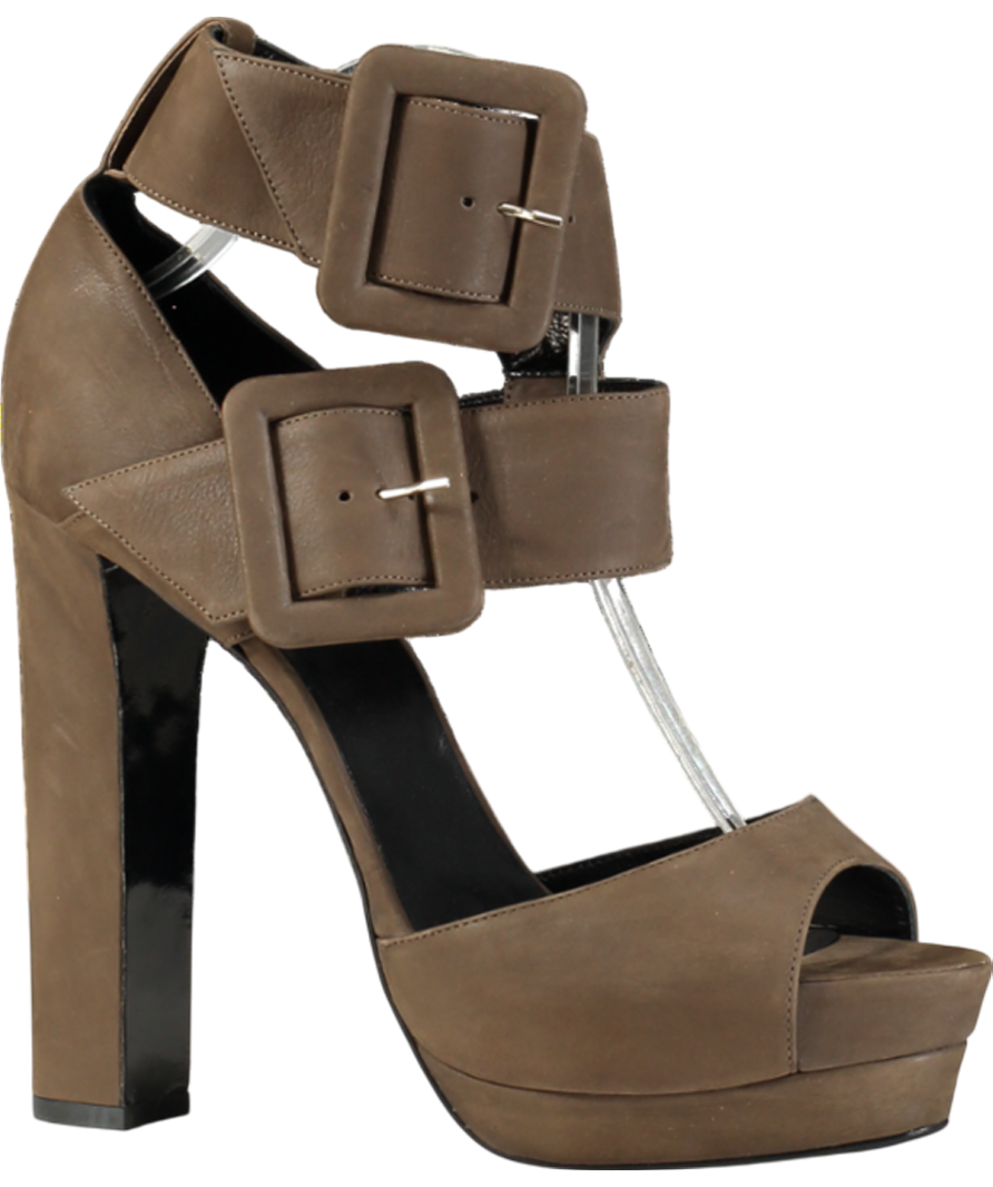 Pierre Hardy Brown Dark Taupe Double Buckle Heeled Sandals UK 8 EU 41 👠
