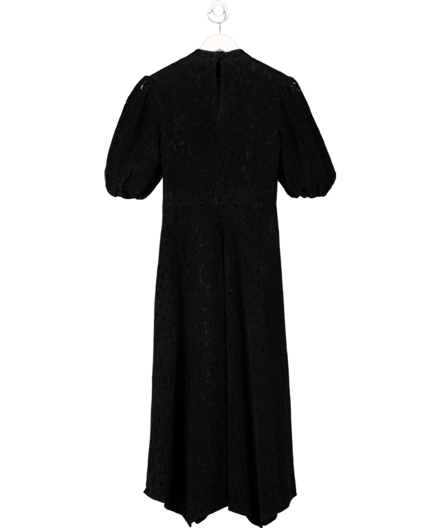 All Saints Black Camila Velvet Broderie Midi Dress UK 6