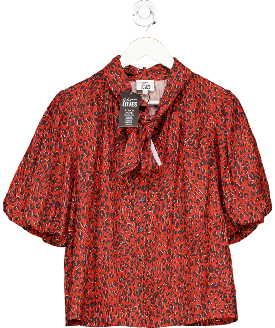 ELEVEN LOVES Poppy Puff Sleeve Blouse - Red Leopard UK 12