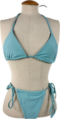 Ego Blue Triangle Tie Side Thong Bikini Set UK 10