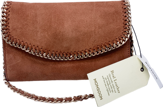 Monsoon Brown Leather Suede Chain Cross-body Bag Tan One Size
