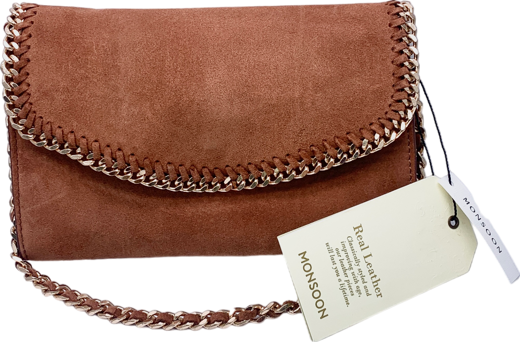 Monsoon Brown Leather Suede Chain Cross-body Bag Tan One Size