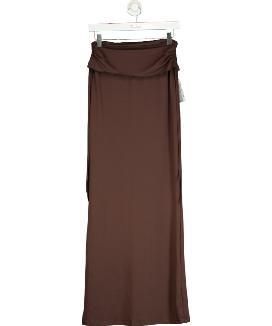 Brown Fold Over Ruched Side Maxi Skirt UK S