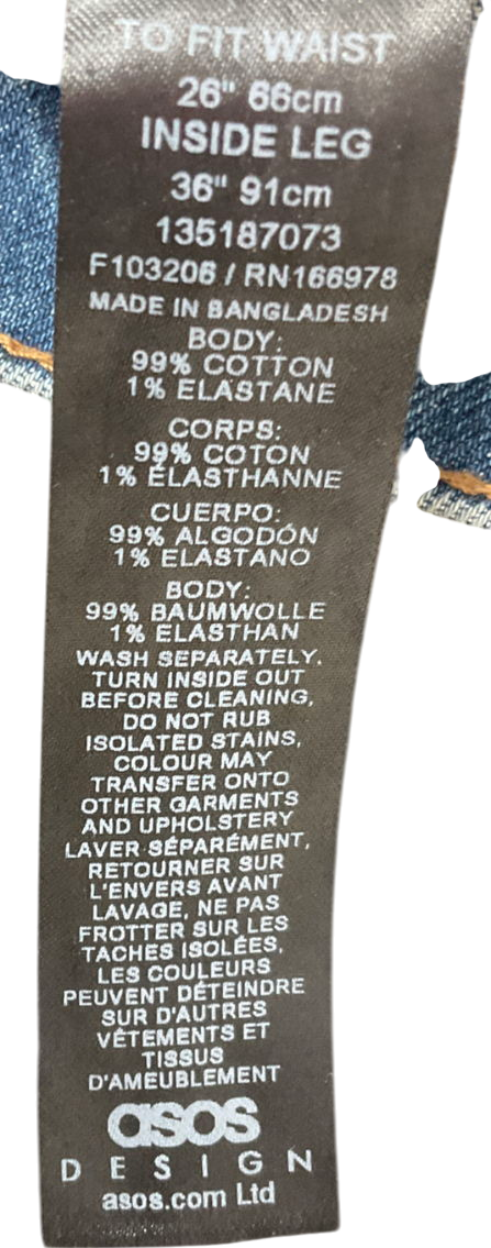 ASOS Blue Tall Comfort Stretch Straight Leg Jean UK 8