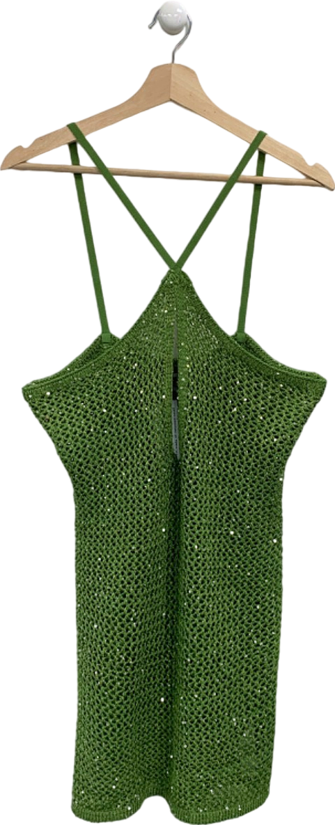 Pretty Little Thing Green Sequin Crochet Mini Dress UK L