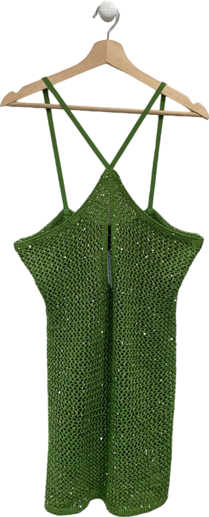 Pretty Little Thing Green Sequin Crochet Mini Dress UK L