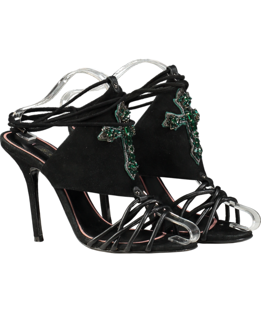 JF London Black Lace Wrap Round Toe Cross Detail Heels UK 6 EU 39 👠