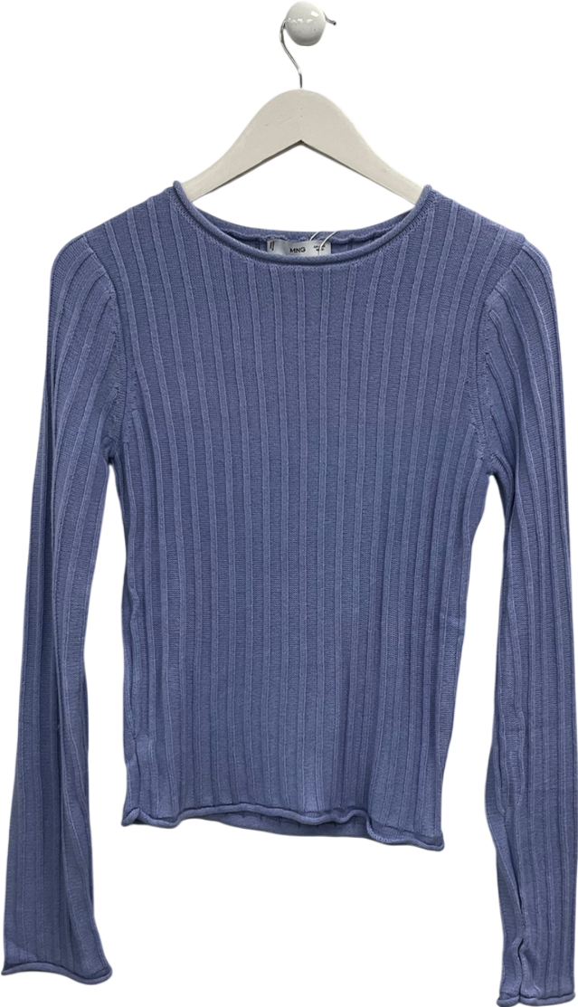 MANGO Blue Long Sleeve Ribbed Sweater UK M