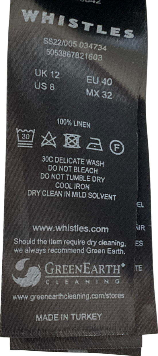 Whistles Black Ava Button Linen Mix Dress UK 12