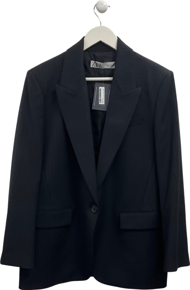 ZARA Blue Pinstripe Single Breasted Blazer UK M