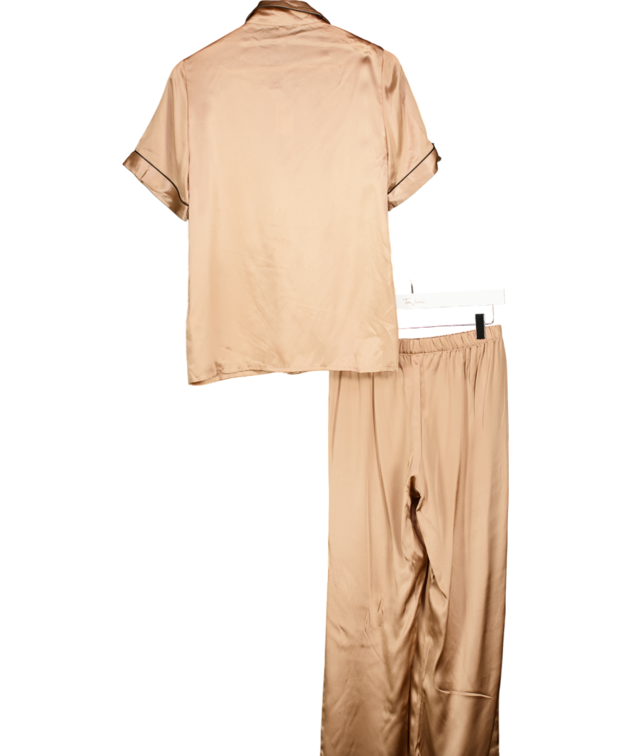 intimissimi Beige Stretch Silk Short Sleeve Shirt And Trousers Pyjamas UK S