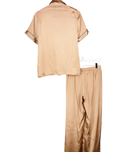 intimissimi Beige Stretch Silk Short Sleeve Shirt And Trousers Pyjamas UK S