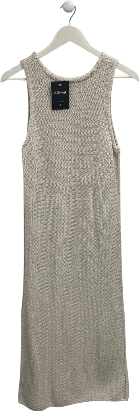 H&M Beige Rib-knit Silk-blend Dress UK M