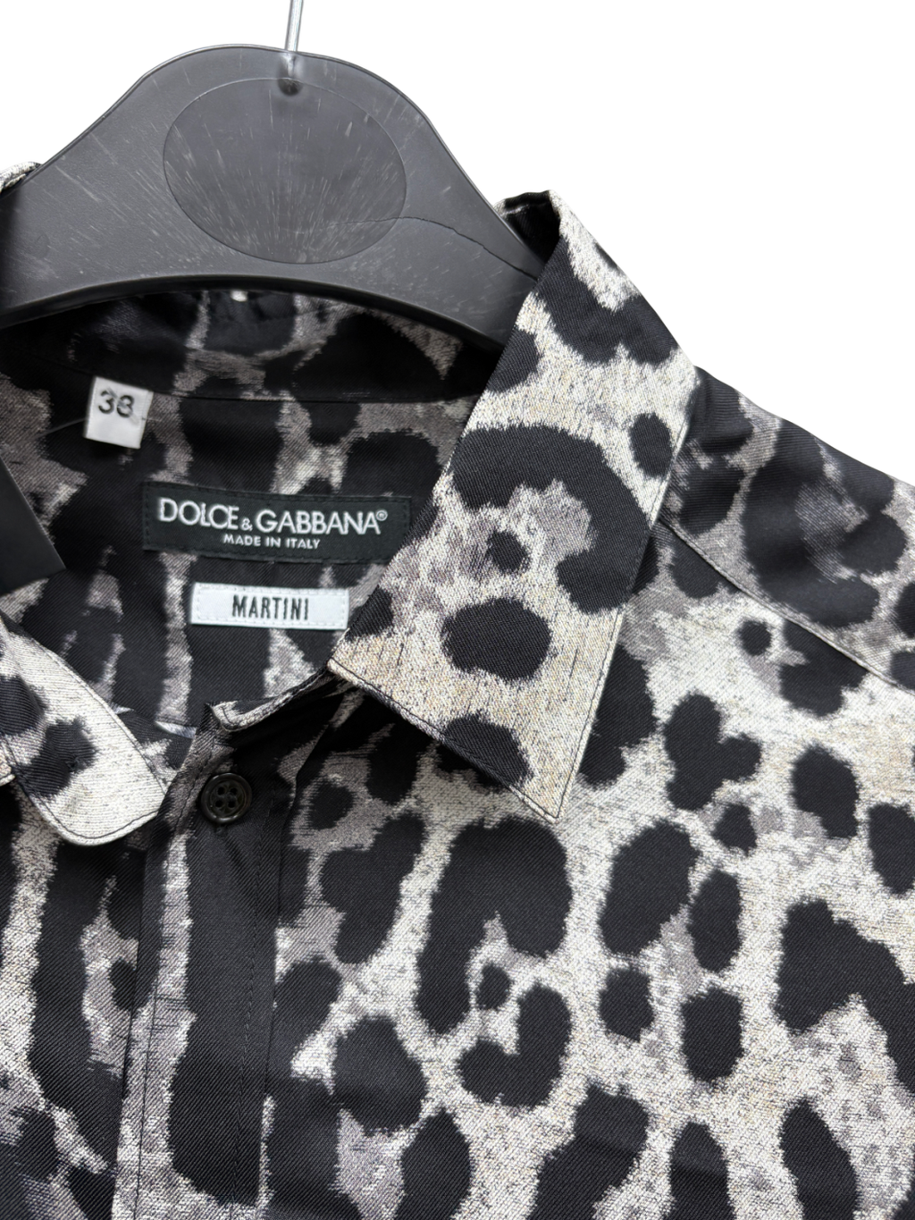 Dolce & Gabbana Black Leopard Print Martini-fit Silk Shirt UK M