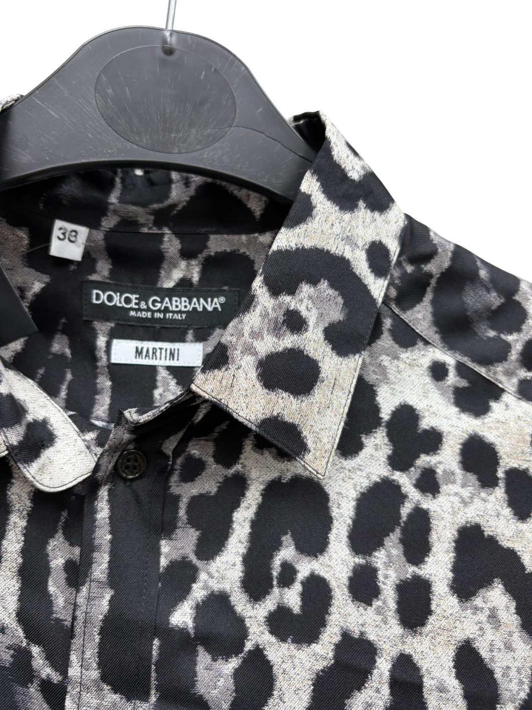 Dolce & Gabbana Black Leopard Print Martini-fit Silk Shirt UK M
