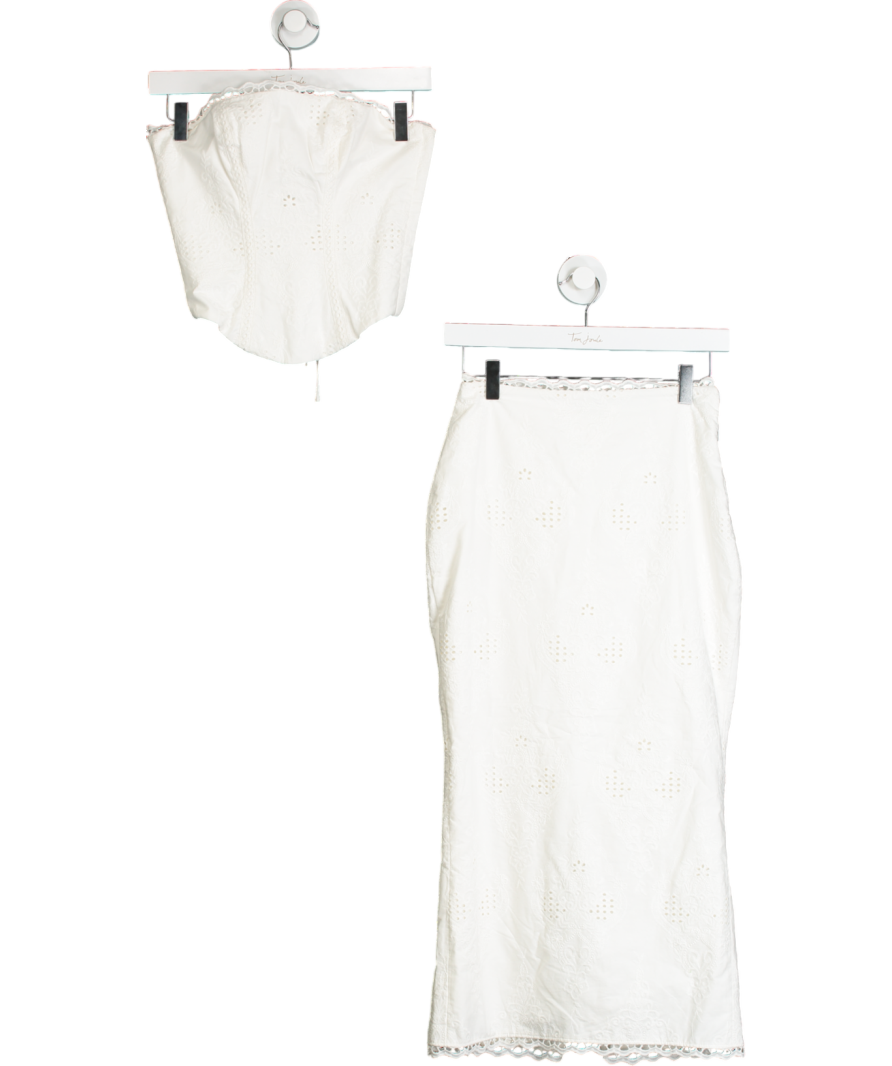 House of CB White 2-piece Broderie-texture Cotton Corset Top Uk Xs And Pencil Skirt Set UK S