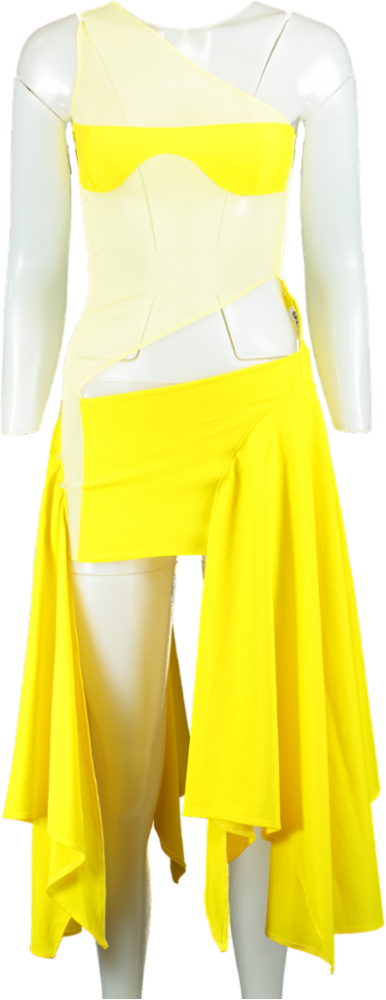 SKETCH-Y Yellow One Shoulder Asymmetric Dress UK S