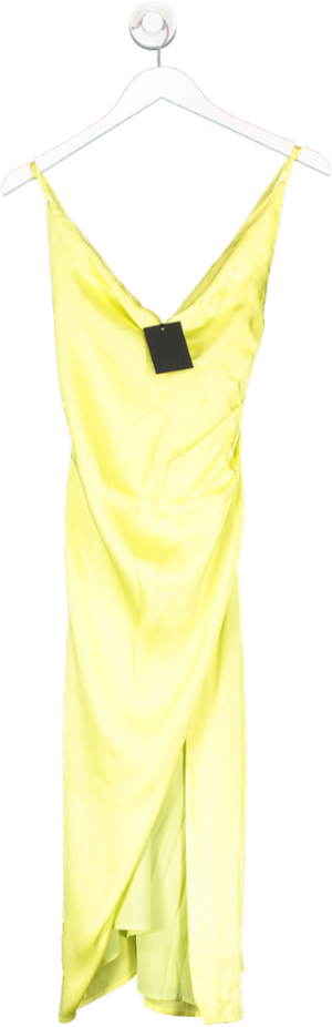 NBD Lime Yellow Satin Draped Midi Dress UK XS