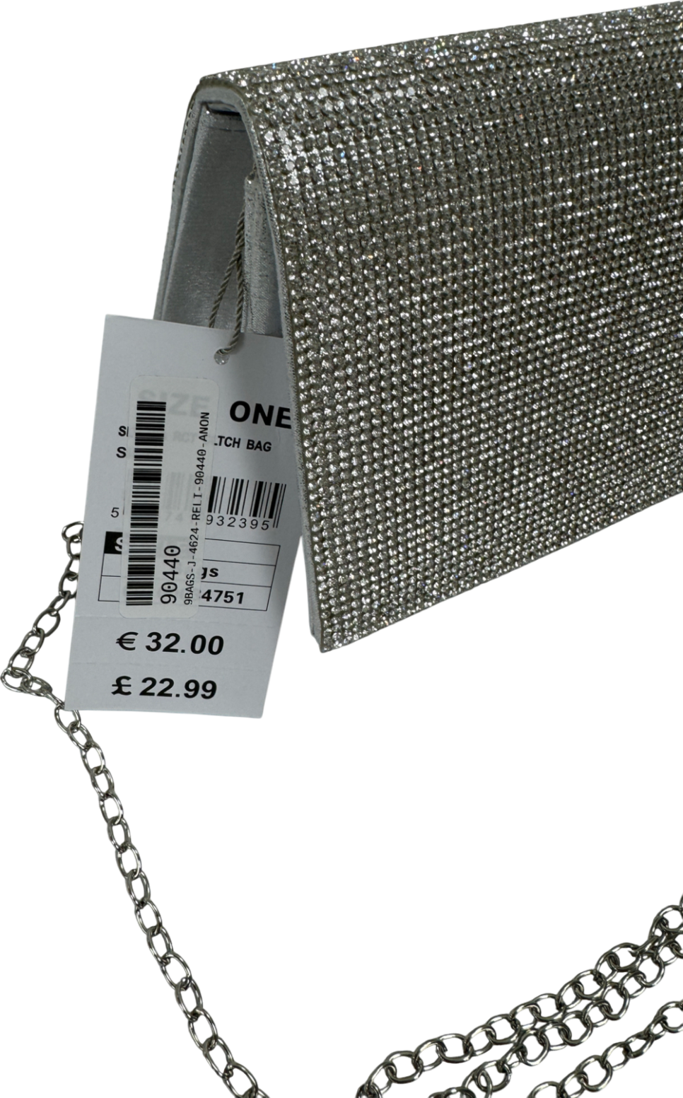 QUIZ Metallic Silver Embellished Clutch Bag With Chain Strap