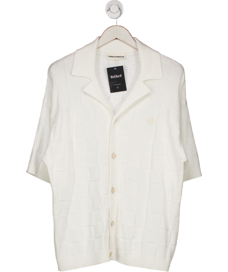 The Couture Club White Knitted Checkerboard Shirt UK M