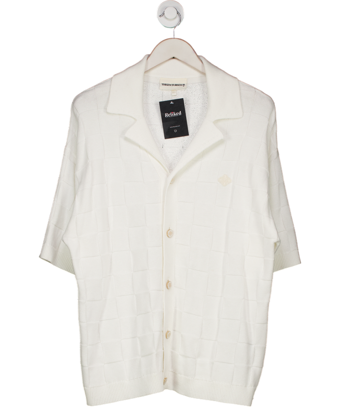 The Couture Club White Knitted Checkerboard Shirt UK M