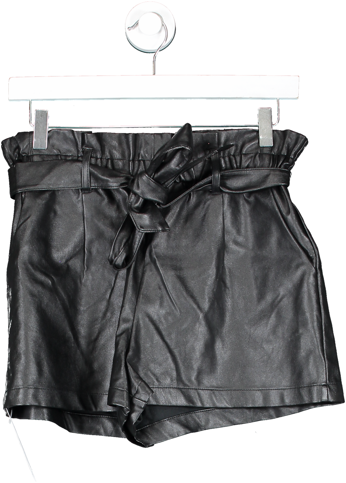 Kilky Black Faux Leather Paper Bag Tie Waist Shorts UK S